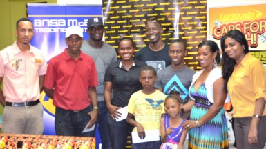 Lucozade helped a few of its Lucozade Caps for Cash promotion winners to usher in the festive season early when they each received US$500 yesterday at ANSA McAL Trading Ltd, Beterverwagting, E.C.D.  The Lucozade winners were; Daniel Warner of New Amsterdam, Berbice, Carlyle Anthony of North East, La Penitence, Richard Haynes of North Rd. Bourda, Natasha Lewis of Better Hope, Leroy Edwards of New Amsterdam, Berbice, Enoch Craig of Triumph, E.C.D, and Paul D. John of Uitvlugt and Christopher Ishwardeen who were unable to make the presentation, a press release from the company said.  The final drawing for the grand winners will be held on December 13th, 2013 when three lucky persons will win US$3000, US$1500 and US$1000!!!