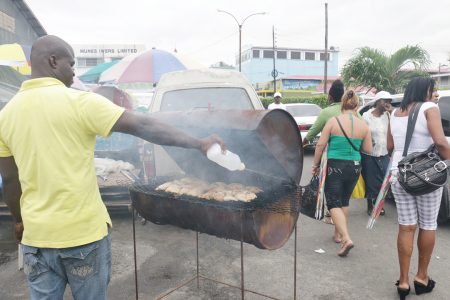 This enterprising man set up his barbecue stand on Water Street today.