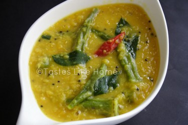 A  favorite weekday dish: Red Lentil Dhal with Whole Okra