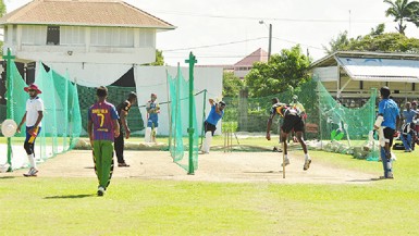 Christopher Barnwell drives through the offside during a practice session at Everest yesterday. 