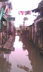 An alleyway in Albouystown flooded.  