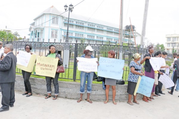 Protesters in support of Colwyn Harding