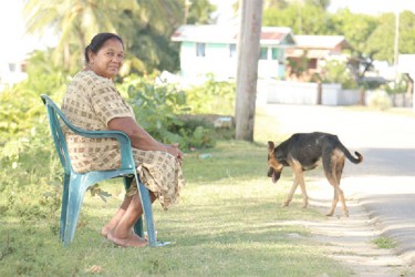 Mavis Deonarine sitting opposite her house in the scheme 