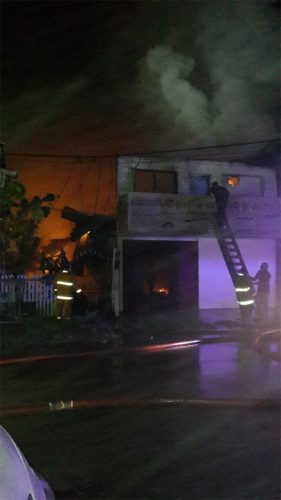 Firefighters battling the blaze on Saturday night