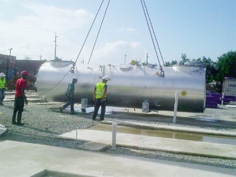A heat recovery boiler being lowered onto its foundation