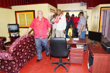 President Donald Ramotar touring the refurbished Freedom House in Linden (GINA photo) 