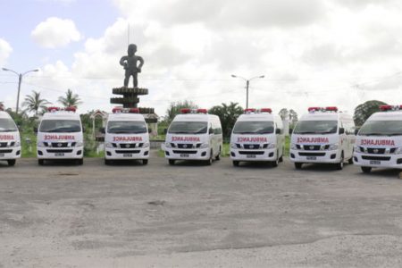 The seven ambulances, which were handed over for public hospitals by the Ministry of Health. 