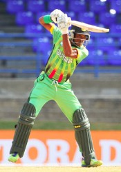 Opener Trevon Griffith plays a delivery delightfully through the offside during his first regional One-Day half century yesterday. (WICB Media photo) 
