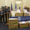 Mark Laria, Area Port Director for U.S. Customs and Border Protection, announces the seizure of cocaine with a street value of up to $100 million Thursday, Jan. 16, 2014 during a media event in Norfolk. At left is Michael K. Lamonea, Assistant Special Agent in Charge for Homeland Security Investigations and Scot Rittenberg, Homeland Security Investigations, Acting Special Agent in Charge. (Bill Tiernan | The Virginian-Pilot)