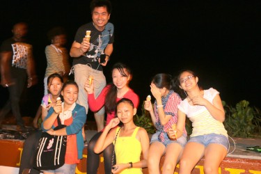 This group had ice cream cones while awaiting the fireworks on Tuesday night.