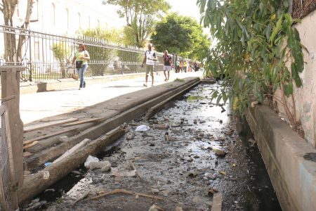 The stagnant trench on Cornhill Street recently complained about by Speaker of the National Assembly, Raphael Trotman.