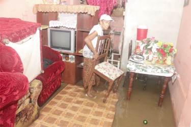 A resident of Riverview, Ruimveldt lifting her furniture to higher ground after a spring tide saw flooding in the community.  