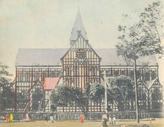 St George’s Cathedral c 1910(?).  The wooden strips conveying a Tudor-style effect were removed after the Second World War. 