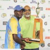 Jonathan Carter receives his man of the match award for his maiden century on Sunday at the Queen’s Park Oval in the match aginst host Trinidad and Tobago which Barbados won by 28 runs. (WICB media photo)
