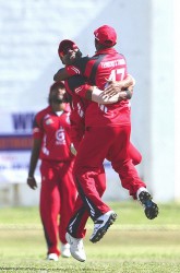 The Bravo brothers Darren and Dwayne celebrate in style. (WICB Media photo) 