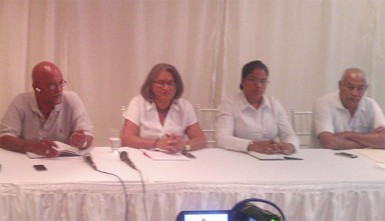 From left: Ron Robinson, Gem Madhoo-Nascimento, Parc Rayne’s Events Coordinator Anabelle Singh and Executive Director Ray Rahaman at yesterday’s press conference.  
