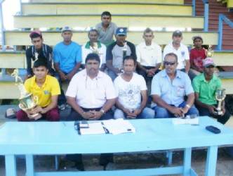 Executives of the Young Warriors Cricket Club at the 2014 Mashramani Cricket Cup launching.
