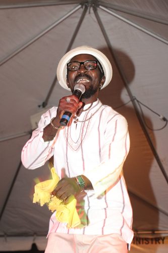 The 2014 Mashramani Calypso Monarch Lester ‘De Professor’ Charles during his winning performance of “Is De Truth.” (Photo by Arian Browne)
