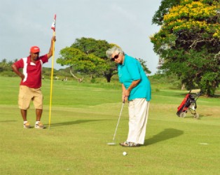 Mrs. Doreen de Caires on the golf course yesterday. (Orlando Charles photo) 