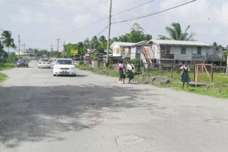 A deplorable section of the East Bank Berbice road