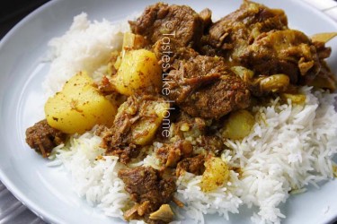 Beef & Potato Curry on a bed of Rice (Photo by Cynthia Nelson)