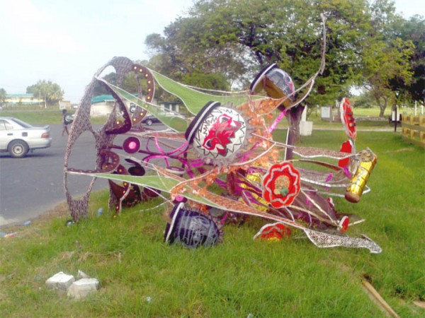 For Mashramani floats, which are arguably the life of the party for at least one day every year, life after the party can be harsh. For example, this toppled float from the Region 4 contingent, which was left at the Carifesta Avenue entrance of the National Park. 