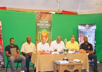 Members of the head table at Thursday’s press conference. From left, Colts’ captain Dave Causeway, Adrian George, GABA president Michael Singh, GABF president Nigel Hinds, Entertainer Kirk `Chow Pow’  Jardine and Pepsi Sonics captain Jason Squires. 