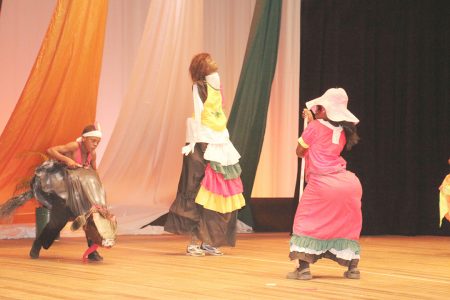 Region Five’s Mahaicony Primary showing their masquerade moves at the National Cultural Centre on Wednesday.