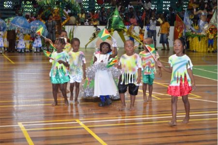 Students of Colaaco Nursery showcasing their costume at the Cliff Anderson Sports Hall on Thursday. (GINA photo)