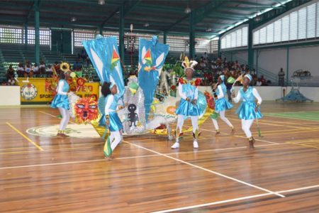 Rama Krishna students showcasing their costume at the Cliff Anderson Sports Hall on Thursday. (GINA photo)