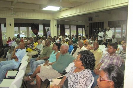 A section of the audience at the Watooka Guest House on Wednesday evening at a Town Hall meeting organized by the government on the anti-laundering bill.