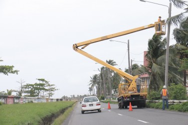 Streetlamps being fixed yesterday along the Kitty seawall