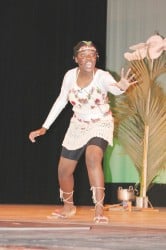 Senicia Brotherson of St Joseph’s High performing `Night of the Kanaima in the dramatic poetry section of the Children’s Mashramani contest on Monday at the National Cultural Centre.