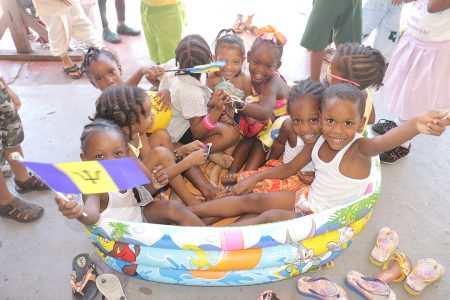 Pool pile up: This exuberant group was depicting Barbados when the Starters Nursery School held its Commonwealth Day activity. Commonwealth Day was observed last week Monday under the theme ‘Team Commonwealth’. (Photo by Arian Browne)