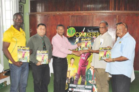 From left: GCB Chairman of selectors Rayon Griffith, GCB Marketing Manager Raj Singh, GCB Secretary Anand Sanasie, Director of Sports Neil Kumar and Acting President of the GCB Fizul Bacchus.