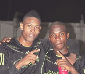 Den Amstel Goal scorers Jeffery Perreira (left) and Delon Lanfaman 