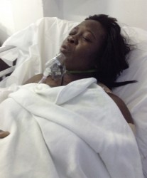 Tamika Miller in her hospital bed yesterday  