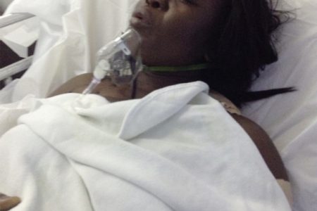 Tamika Miller in her hospital bed yesterday
