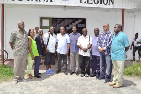 The newly elected executive of the Guyana Legion from left to right:  Assistant Secretary Treasurer, Wilbert Nurse; Committee Member, Annette Adonis; Committee Member, Wilfred James; Vice President, Carol Haynes; President, George Gomes; Committee Member, James Samuels; Treasurer Stanislaus Canzius; Vice President, Arno Solomon; Vice President, Frank Bisphan; Committee Member Bert Douglas.