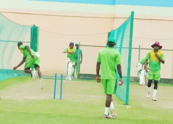 Opener Tagenarine Chanderpaul playing a pull shot during the team’s net session  