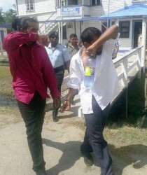 Solomon Milton (left) and Antonio Balrup leaving court yesterday