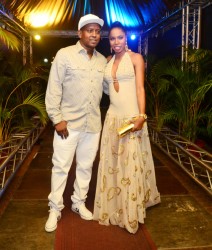 Danitsha Sahadewsing (wearing Sonia Noel’s Mariska’s Designs) with her boyfriend the renowned DJ Gilly Gonzalez at the Suripoku Awards. (Photo by Stefano Tull) 