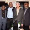 In photo, from left to right, former Guyana cycling stars Stanley Boyce, Dennis Phillips, Neville Hunte and Victor Rutherford  strike a pose at the ‘Reunion and Fundraiser’ that was held recently  at the Woodbine Ballroom in  Brooklyn.