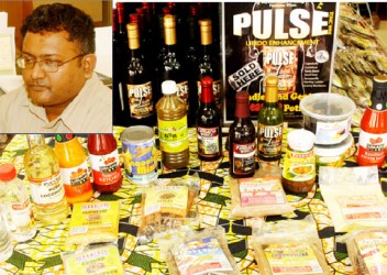Some of the better-known locally produced agro products expected to be  part of the March 28 agro processors forum. Inset is Guyana Shop Manager Kevin Macklingham.