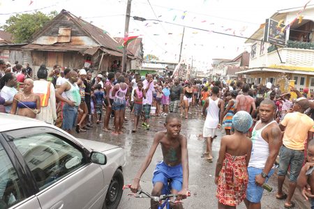 Street jam? It seems like everyone came out to enjoy Phagwah in Albouystown on Monday