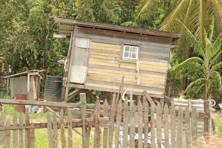 A leaning house along the Railway Embankment at Lusignan.