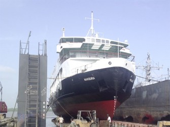 The MV Makouria in dry dock (T&HD photo) 