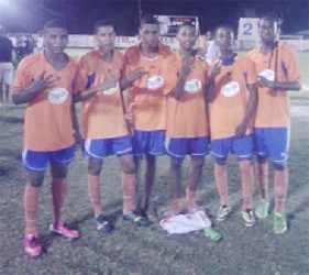 Fruta Conquerors goal scorers from left to right: Eon Alleyne, Trevon Lythcott, Jahaal Greaves, Dwayne Lawrence, Kareem Knights and Daniel Favourite