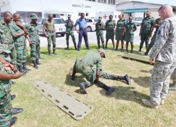  A GDF first responder checks on a ‘victim’ during the course (US Embassy photo)