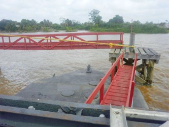 The makeshift ramp used to get the stranded passengers off the MV Kanawan yesterday morning. 